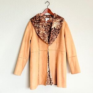 Penny Lane Mobwife Faux Suede Leopard Fur Lined Coat | Coldwater Creek Size XXL